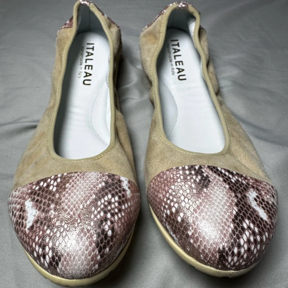 Italian made ballet flats Suede and leather Snake Print Flats by Italeau